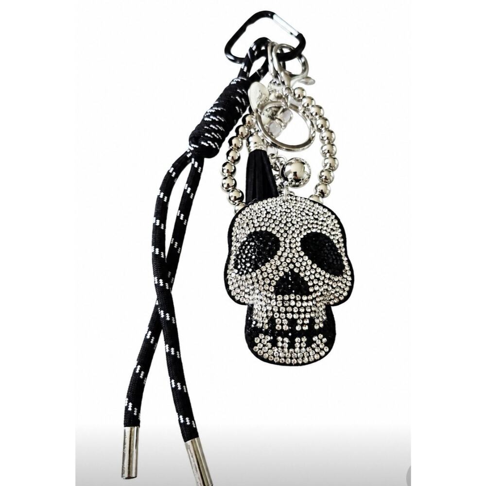 Black Sliver Rhinestone Skull Bag Charm New - Picture 3 of 3